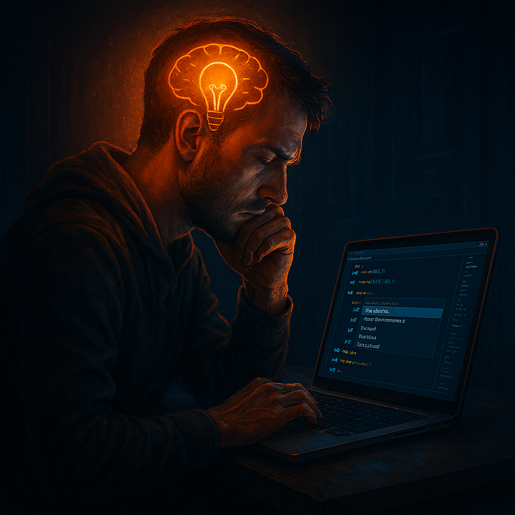 Programmer thinking deeply while solving Python logic problem