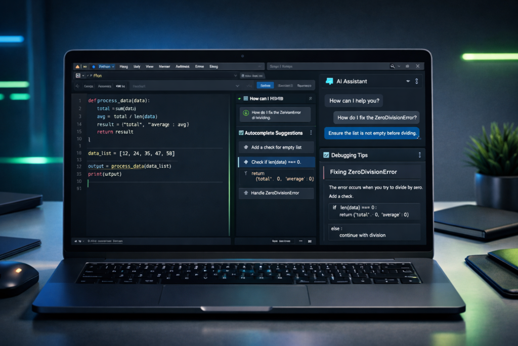 Best free AI tools for Python coding comparison showing AI assistants and Python code editor interface