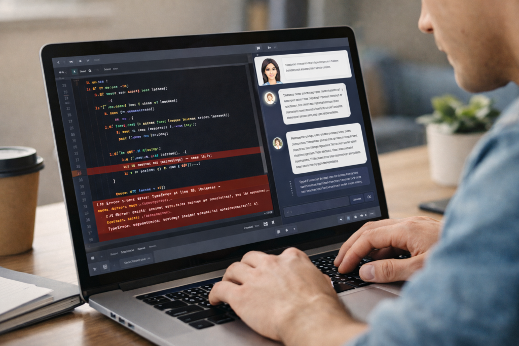 Student debugging Python code with help from AI assistant