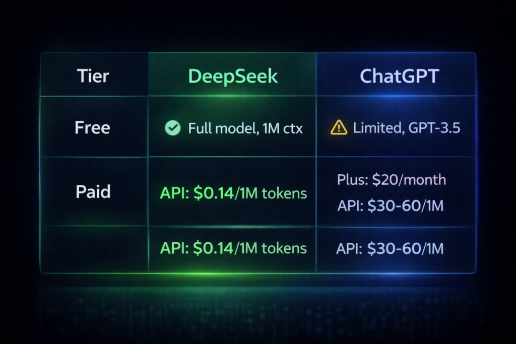 DeepSeek or ChatGPT pricing comparison table 2026