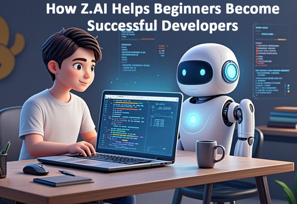 Learn Python with AI - Beginner using Z.AI AI-powered coding assistant to write Python code on laptop
