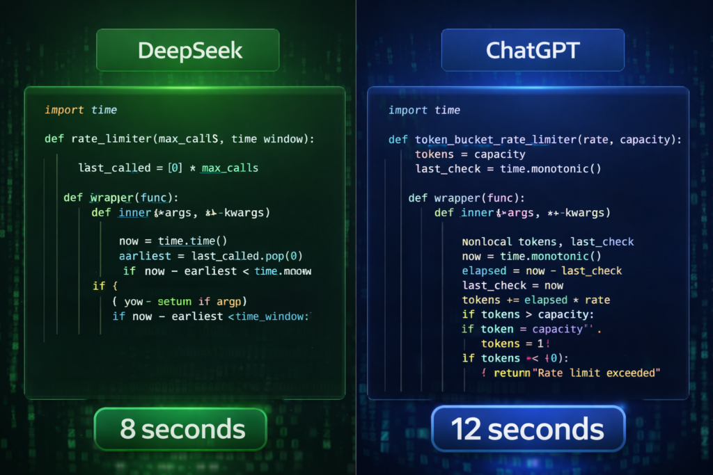 DeepSeek or ChatGPT code generation comparison side by side